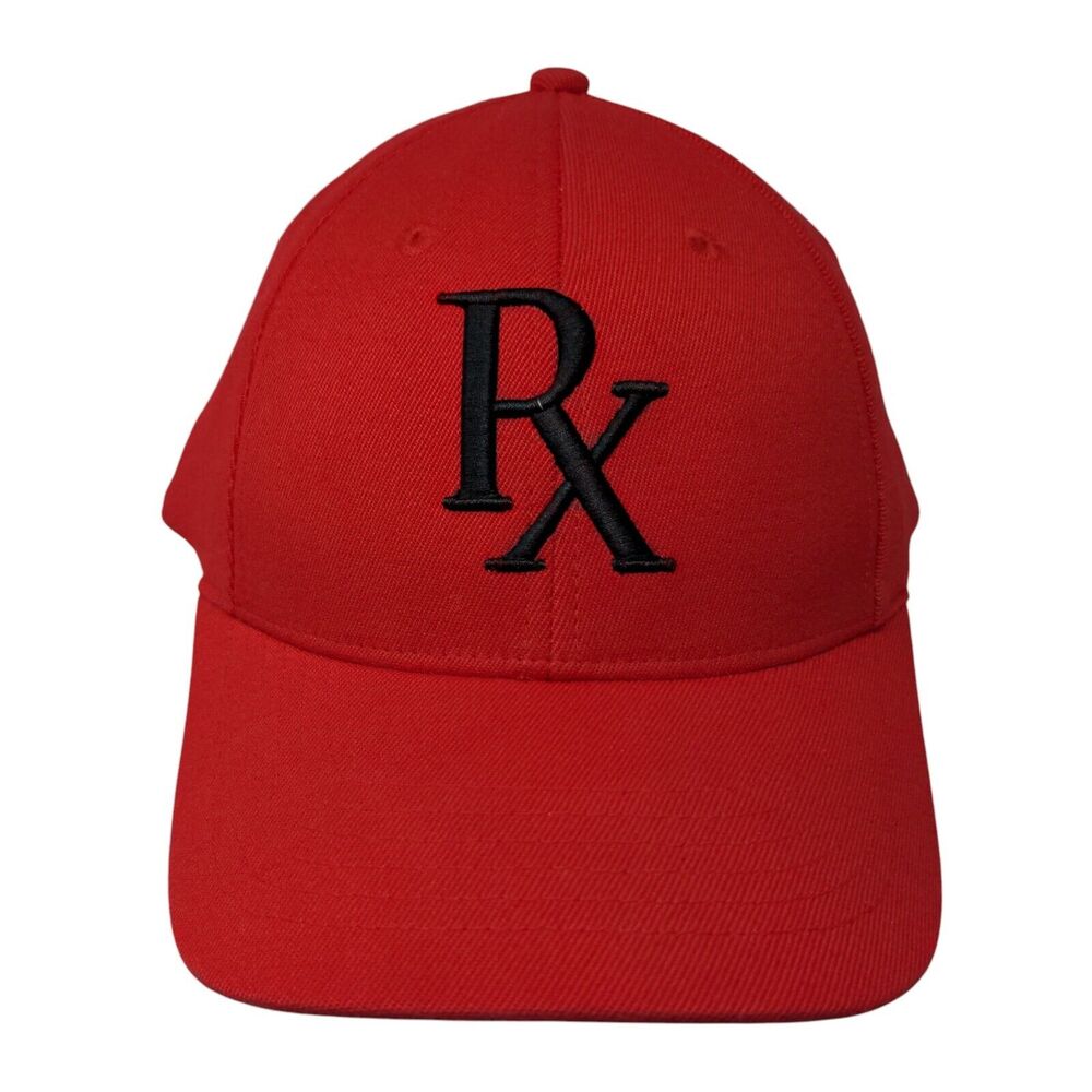 Rx Fitted Hat Red Large/XL Nu-Fit Embroidered Solid 6 Panel KC Caps
